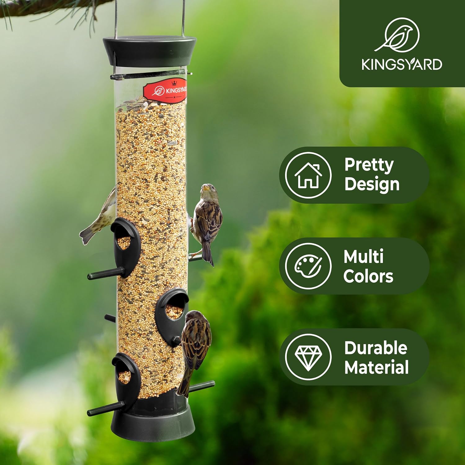 Thumbnail 1 de Kingsyard 2 Pack Tube Bird Feeder for Outdoors with Removable Base and Perch, 6 Feeding Ports