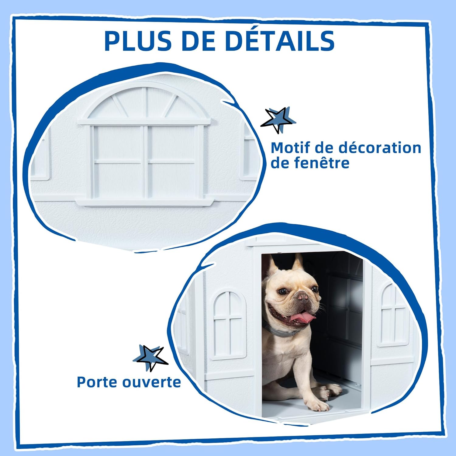 Detalle de PawHut niche d’extérieur en PP blanc pour petits et moyens chiens (65 x 75,7 x 63 cm)