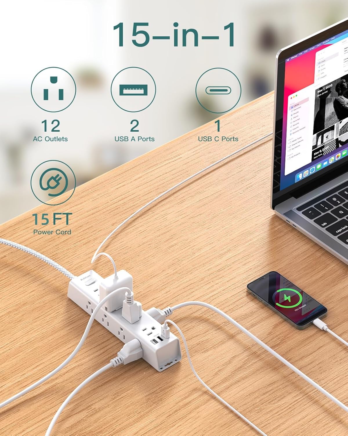 Thumbnail 1 de Surge Protector Power Strip 1050J, 12-Outlet 15 ft 🏠