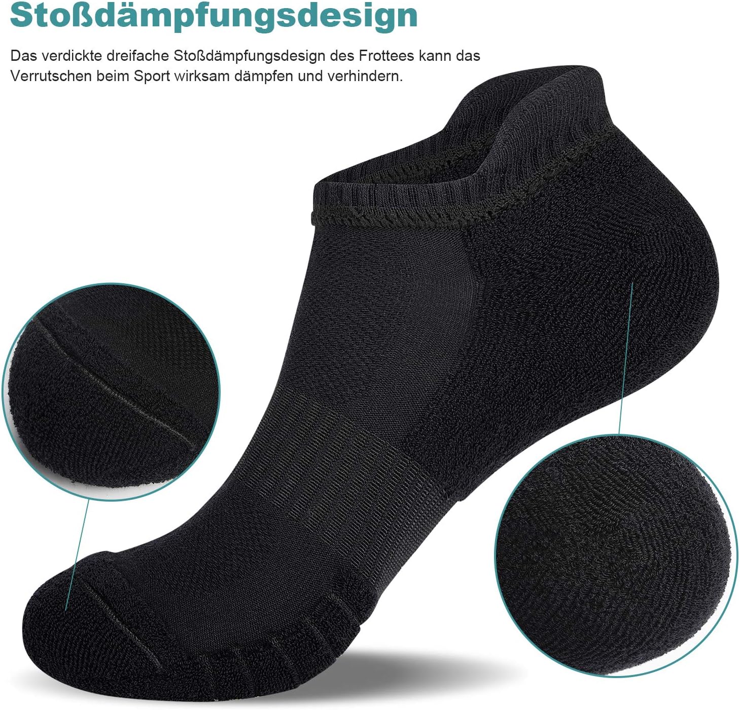 Detalle de anqier 6 Paar Sneaker-Socken für Herren & Damen – atmungsaktive Laufsocken aus Baumwolle, kurz, gepolstert