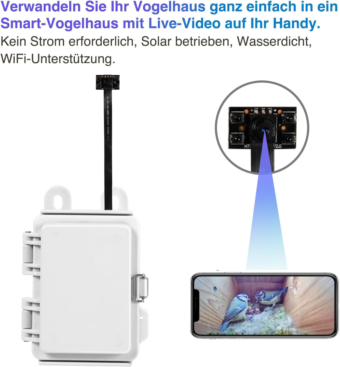 Detalle 2 de WIWACAM WLAN Solar Kamera für Nistkästen 256 GB kompatibel