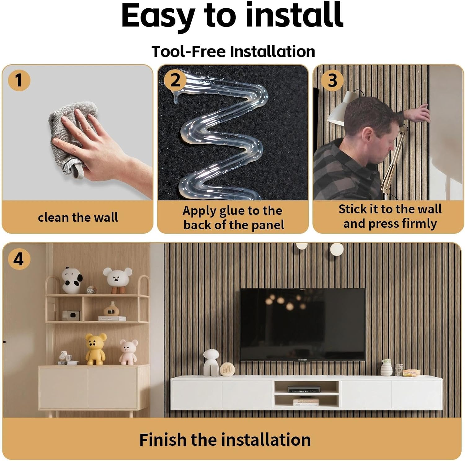 Thumbnail 6 de RITOLLO 8-Pack Acoustic Slat Wall Panels, Walnut-Look Polyester Fibre