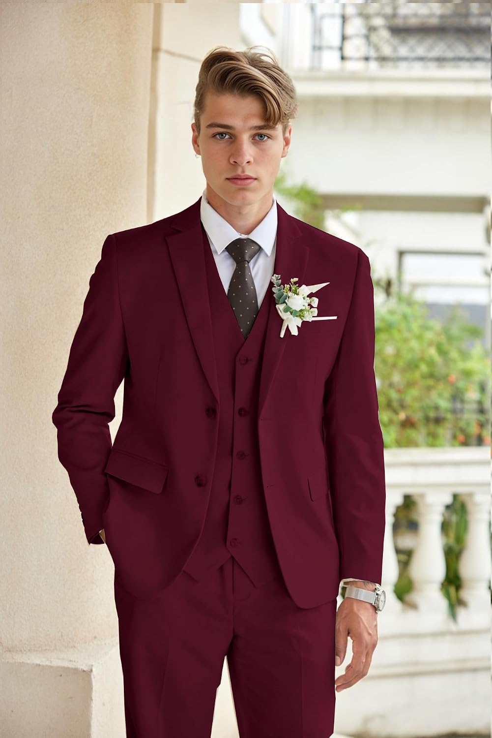 Detalle de COOFANDY Men's 3-Piece Cotton-Linen Suit with Blazer, Vest and Pants