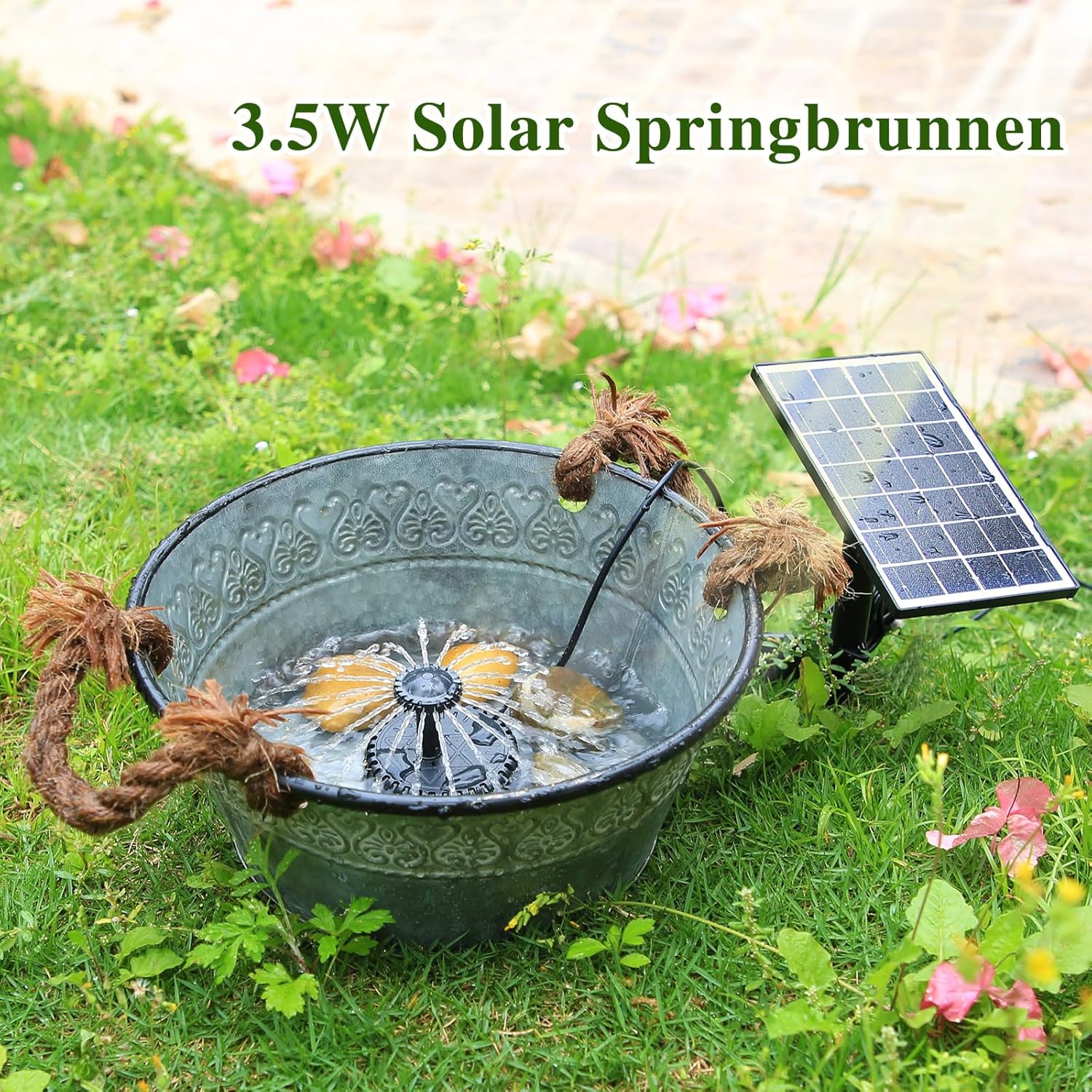 Thumbnail 1 de AISITIN Solar Springbrunnen Außen 3,5W – Glas-Solarbrunnen mit 4 Düsen, 3M-Kabel, DIY Wasserspiele