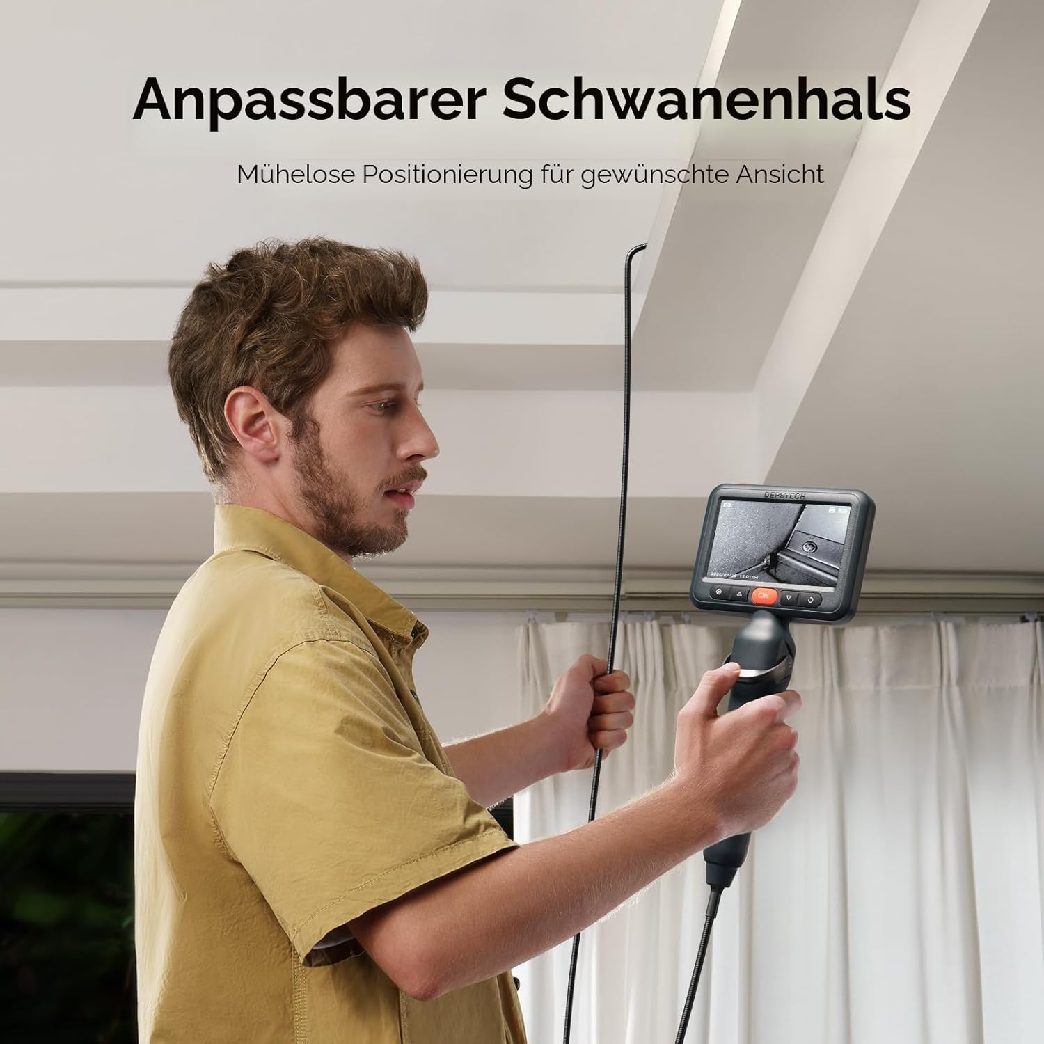 Detalle de DEPSTECH 210° drehbare Endoskopkamera mit Licht, 5-Zoll-IPS und 1080P – 6,2-mm-Rohrkamera