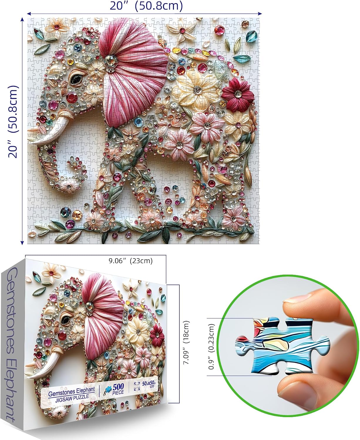 Detalle de Elephant Jigsaw Puzzles for Adults: 500 Pieces Colorful Crystal Flower Design (20x20)