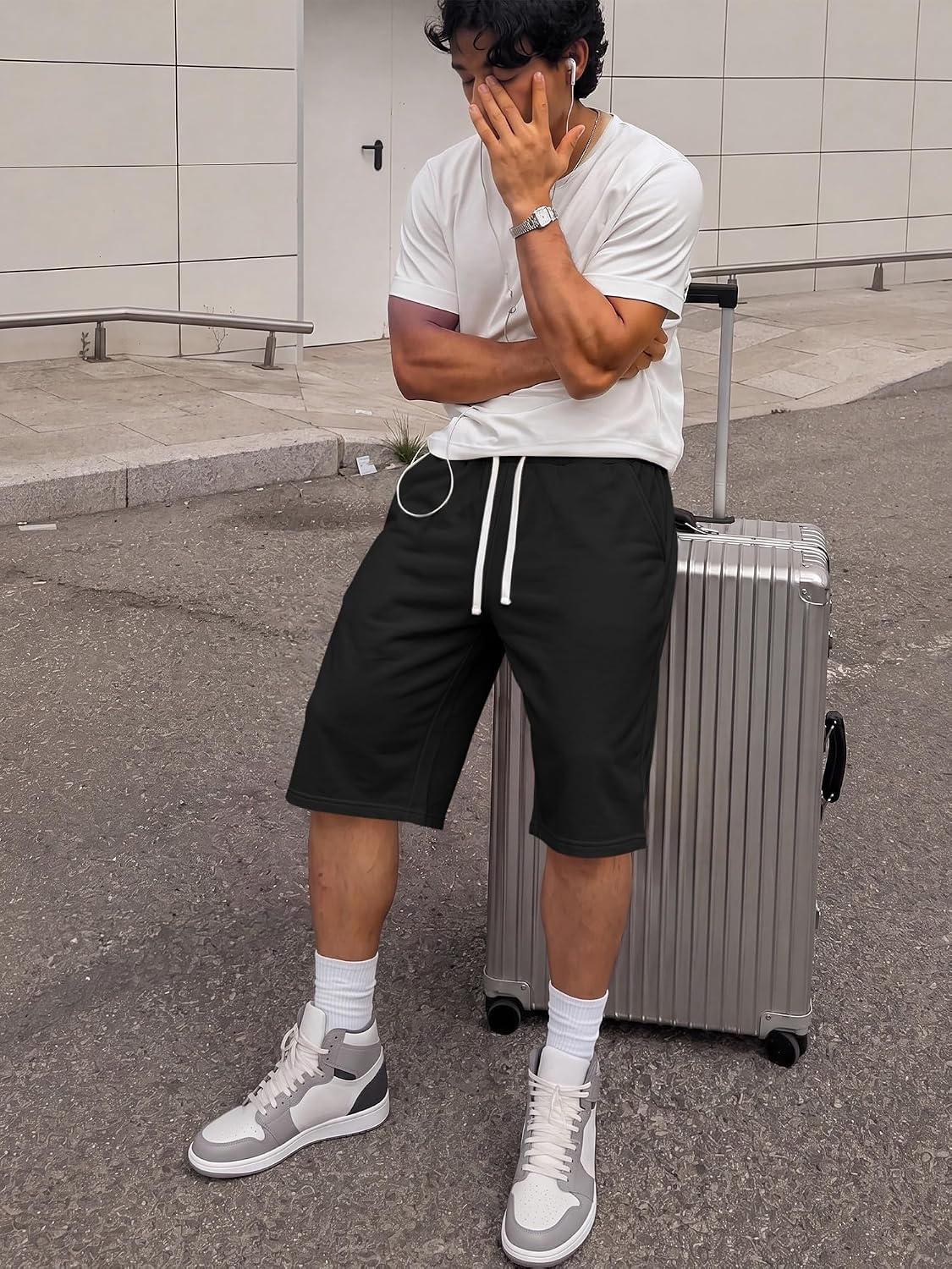 Detalle de JMIERR 2026 Men's Baggy Sweat Shorts: Lightweight, Knee-Length Comfort for Everyday Activities