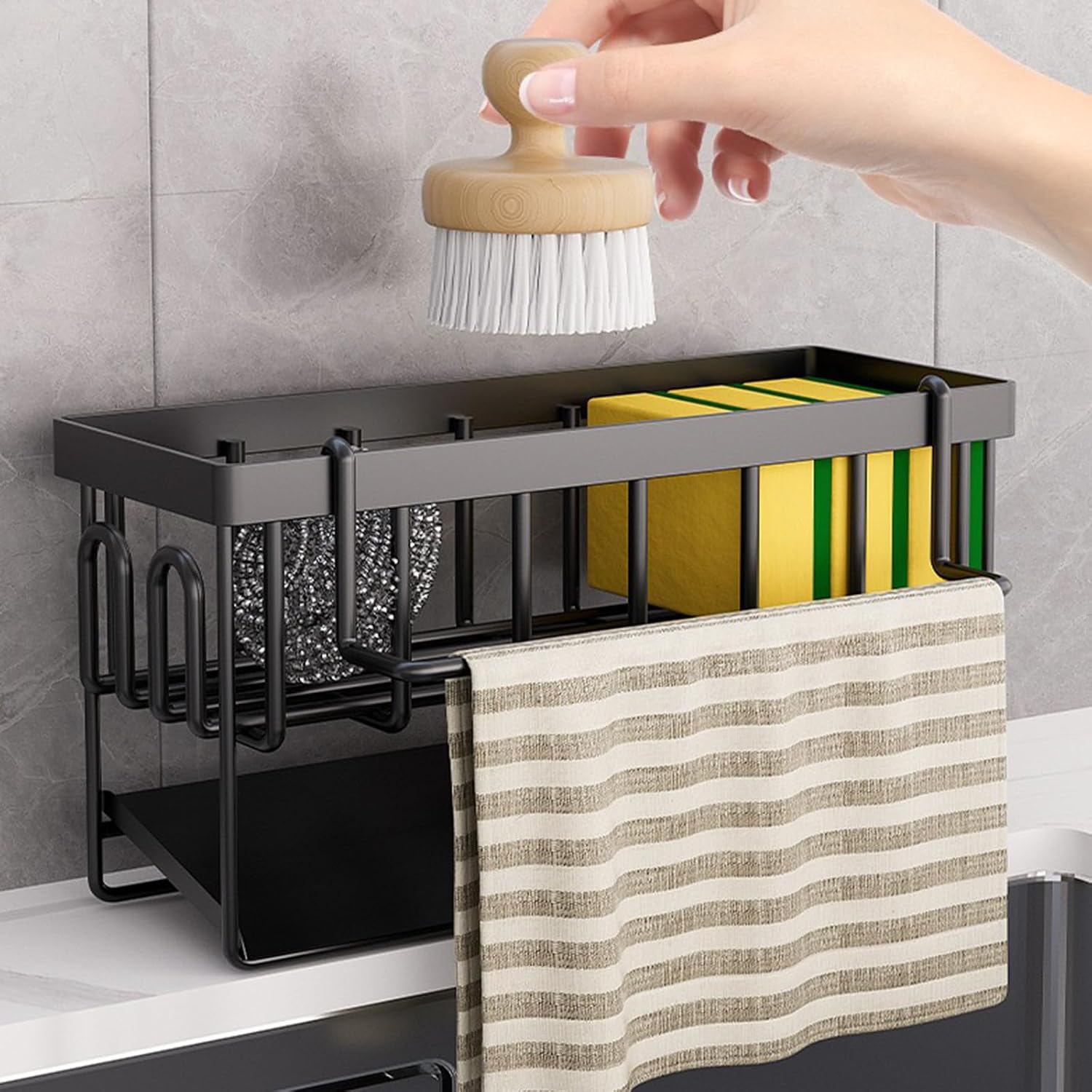 Detalle de Koolkasa LD-12 gootsteenorganizer met zelfafvoer en theedoekhaak