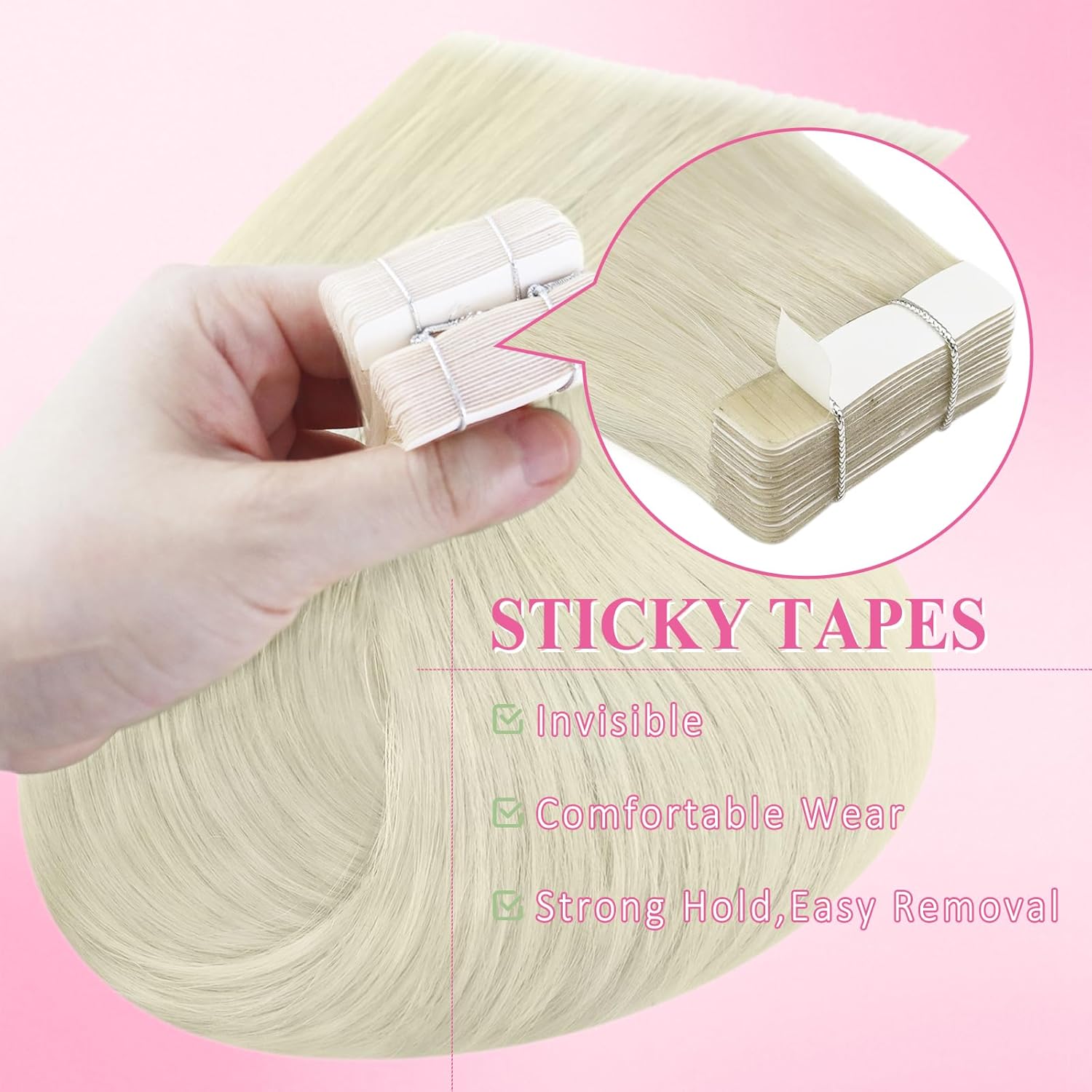 Thumbnail 4 de YoungSee Tape-in Extensions Echthaar Platinblond, 60 cm (60A) – 50 g