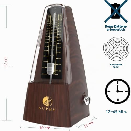 Detalle de M350 AUPHY Klassisches mechanisches Metronom mit Akzentglocke – Walnuss-Design, präziser Taktschritt, universell einsetzbar