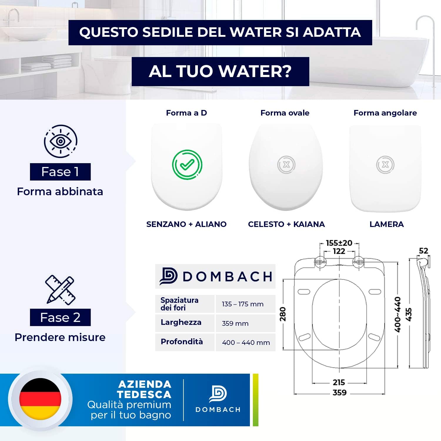 Thumbnail 4 de Dombach Aliano Coperchio Water slim bianco universale con soft-close, rimovibile antibatterico in duroplast
