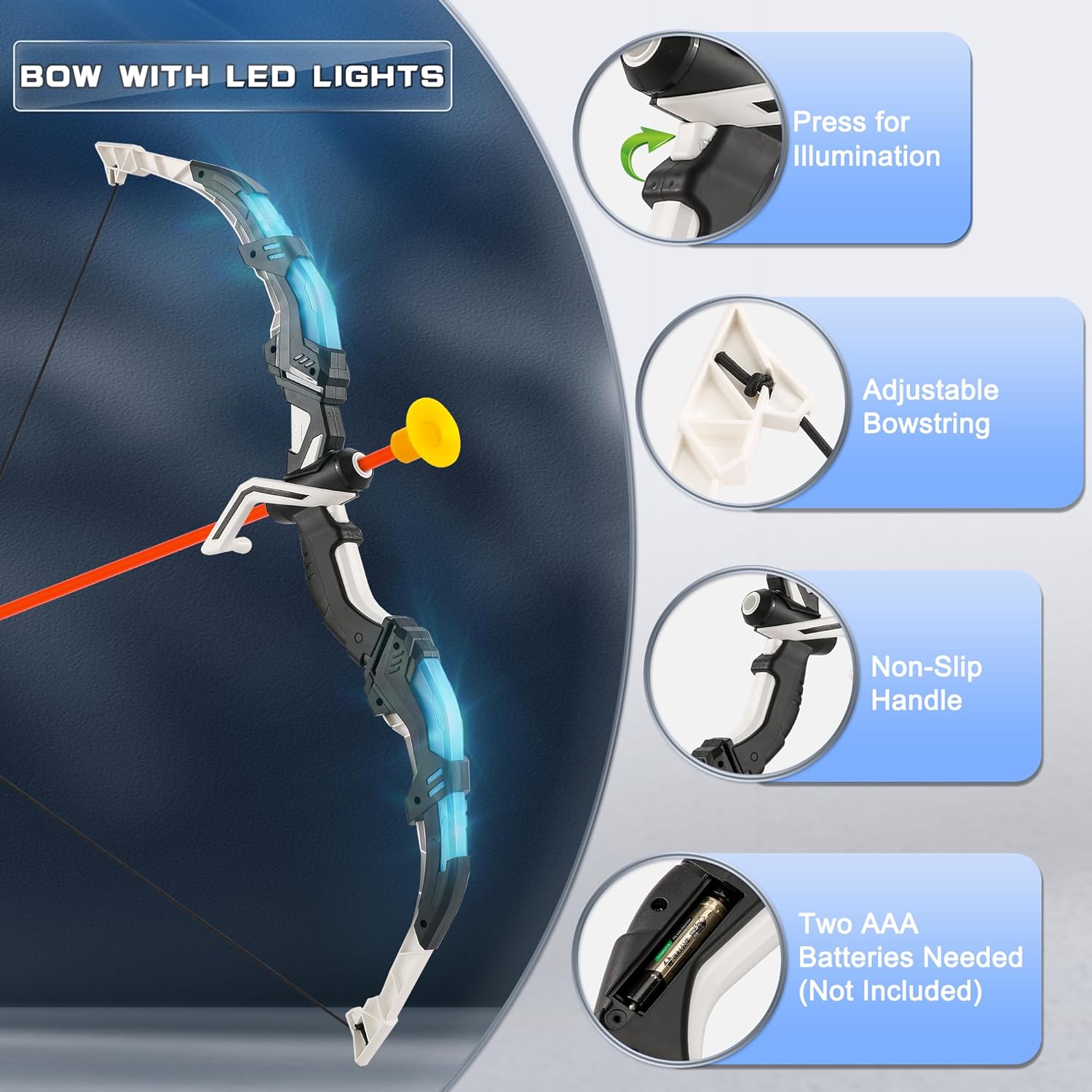 Thumbnail 1 de Bow and Arrow Set for Kids (2-Pack) with LED Lights, 20 Suction Cup Arrows, Standing Target, and Quivers