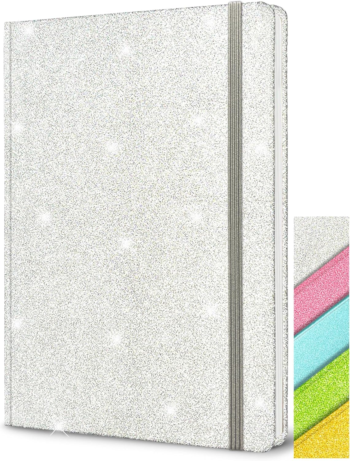Detalle de GINMLYDA BD32 Silver Glitter A5 Notebook, 160 Lined Pages, Hardcover