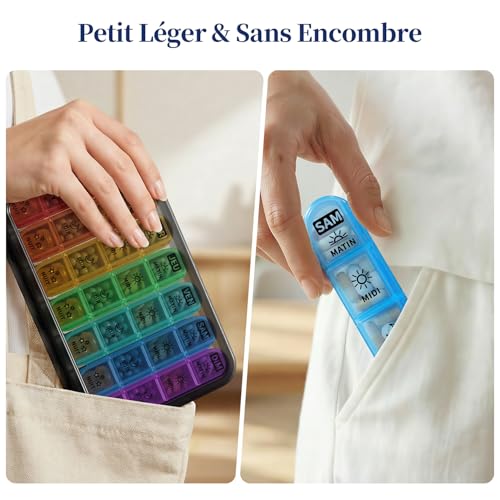 Thumbnail 5 de Doruimi Pilulier Semainier 7 Jours Matin Midi Soir - 28 Compartiments, Noir