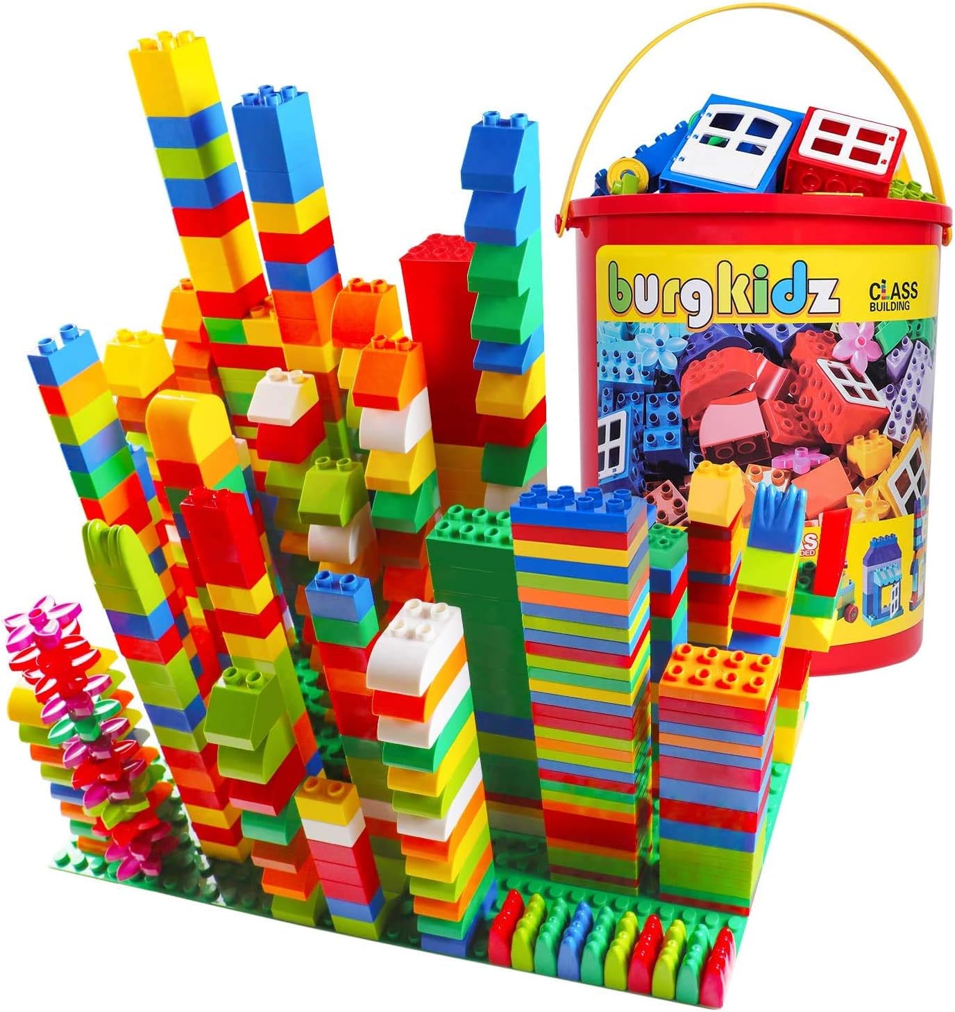 Detalle de burgkidz Classic Große Bausteine Lernspielzeug-Set im Plastikeimer, 214-teilig