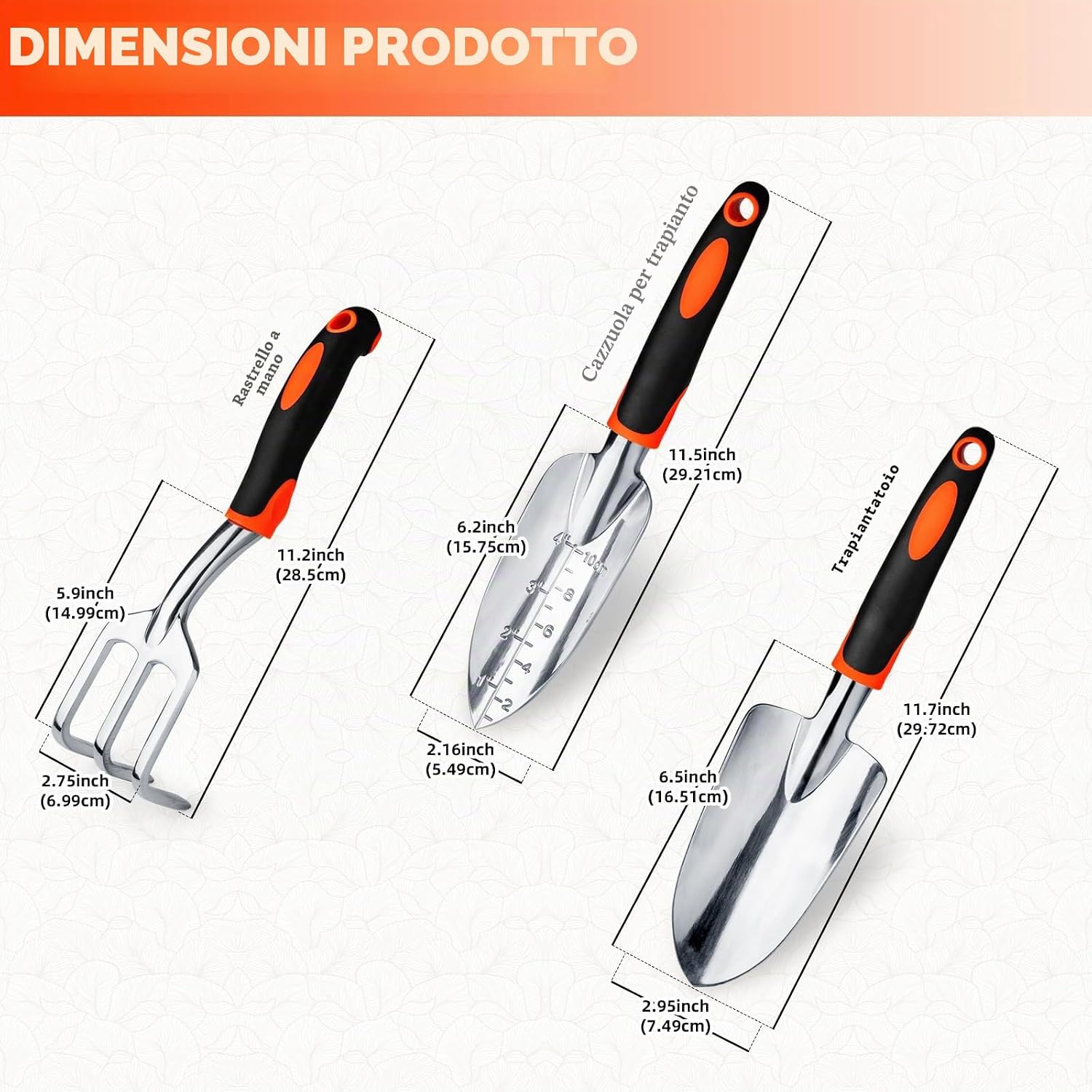 Detalle de Bamworld: Set di 3 Attrezzi da Giardino in Lega di Alluminio con Impugnatura Ergonomica