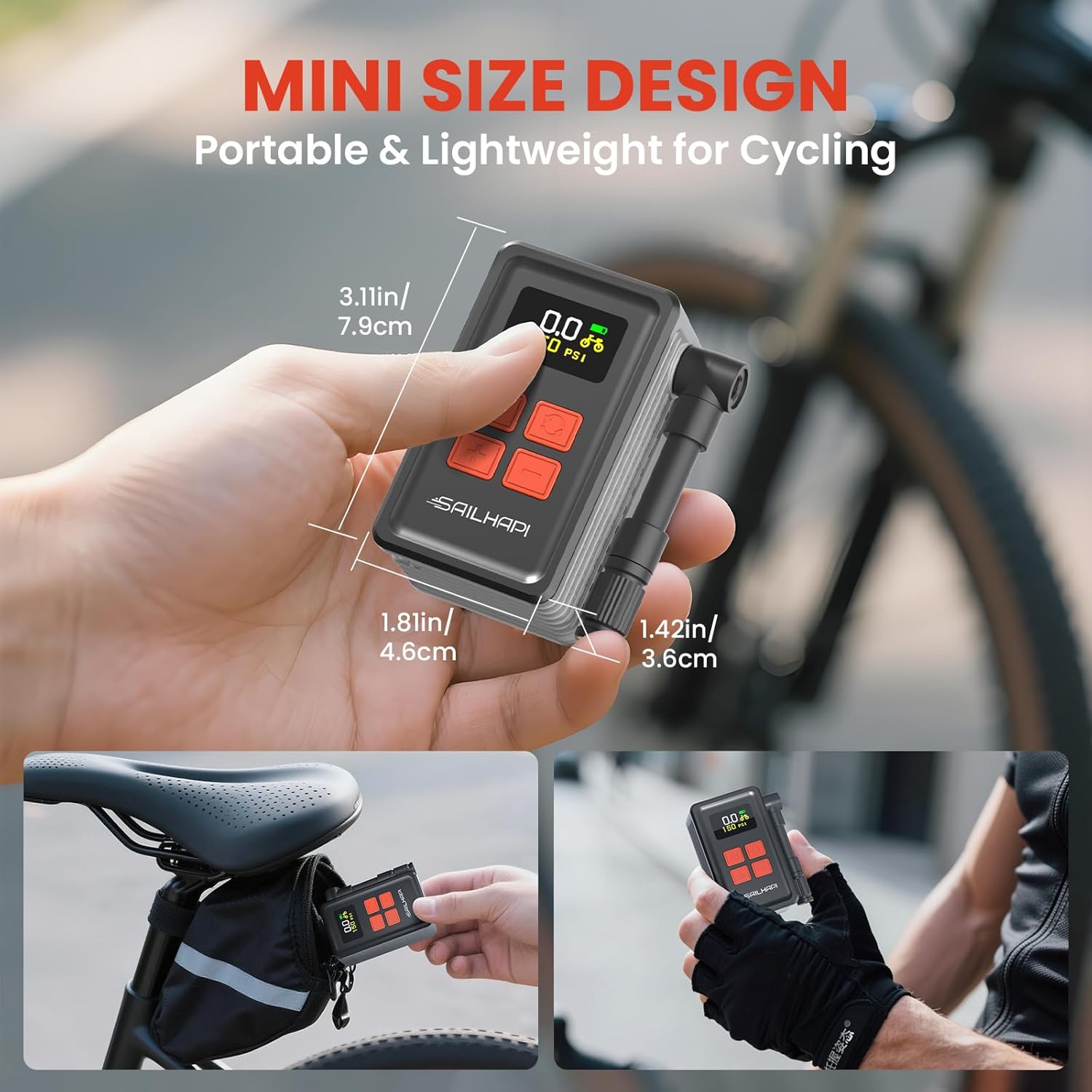 Detalle de SAILHAPI Mini Bike Tire Pump 150 PSI