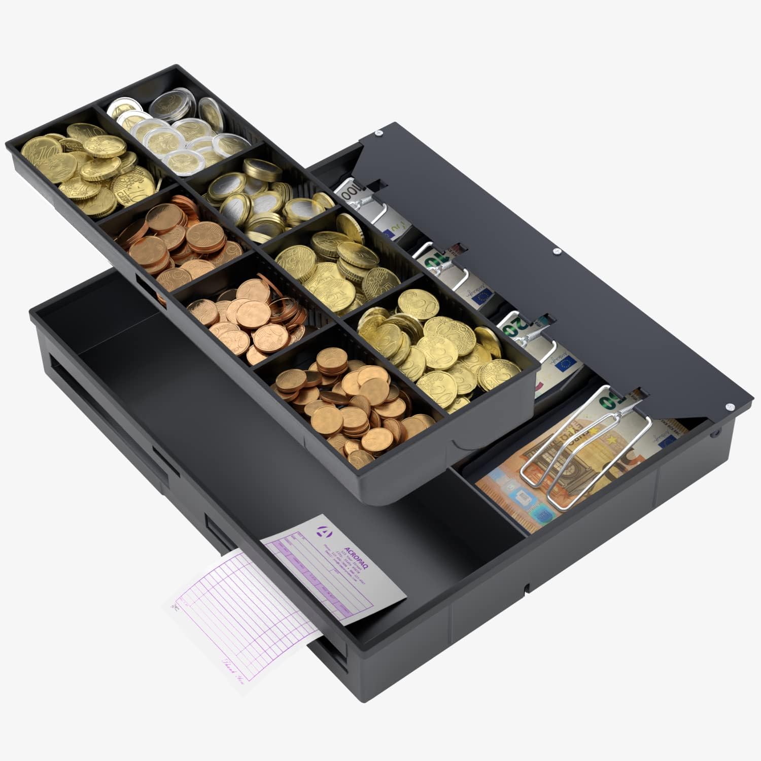 ACROPAQ Plateau de tiroir-caisse pour tiroirs-caisse 41 cm (noir) – inserts pièces et billets