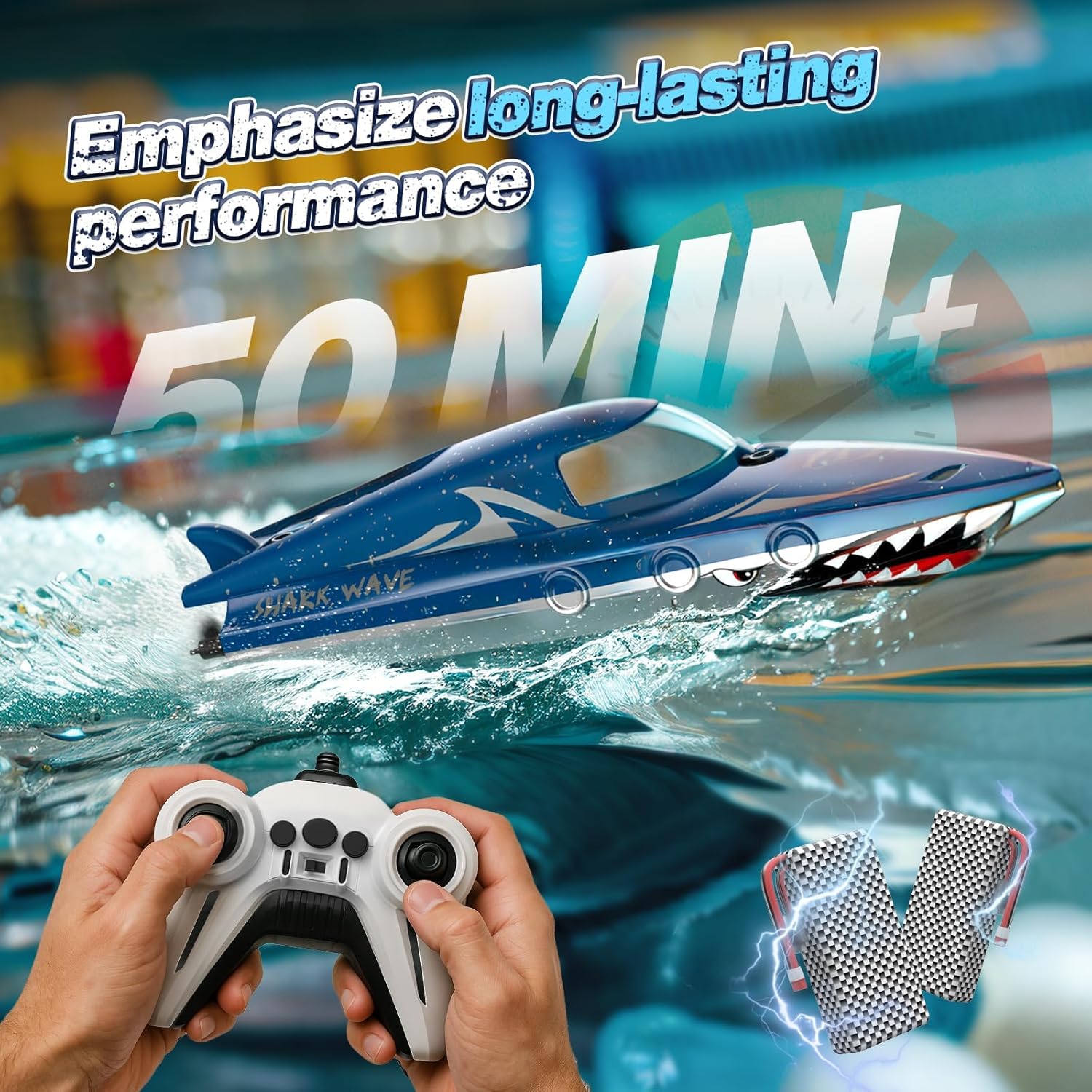 Thumbnail 5 de Shark RC Racing Boat for Kids & Adults (2.4GHz) with Dual Battery, Waterproof Remote Control Toy