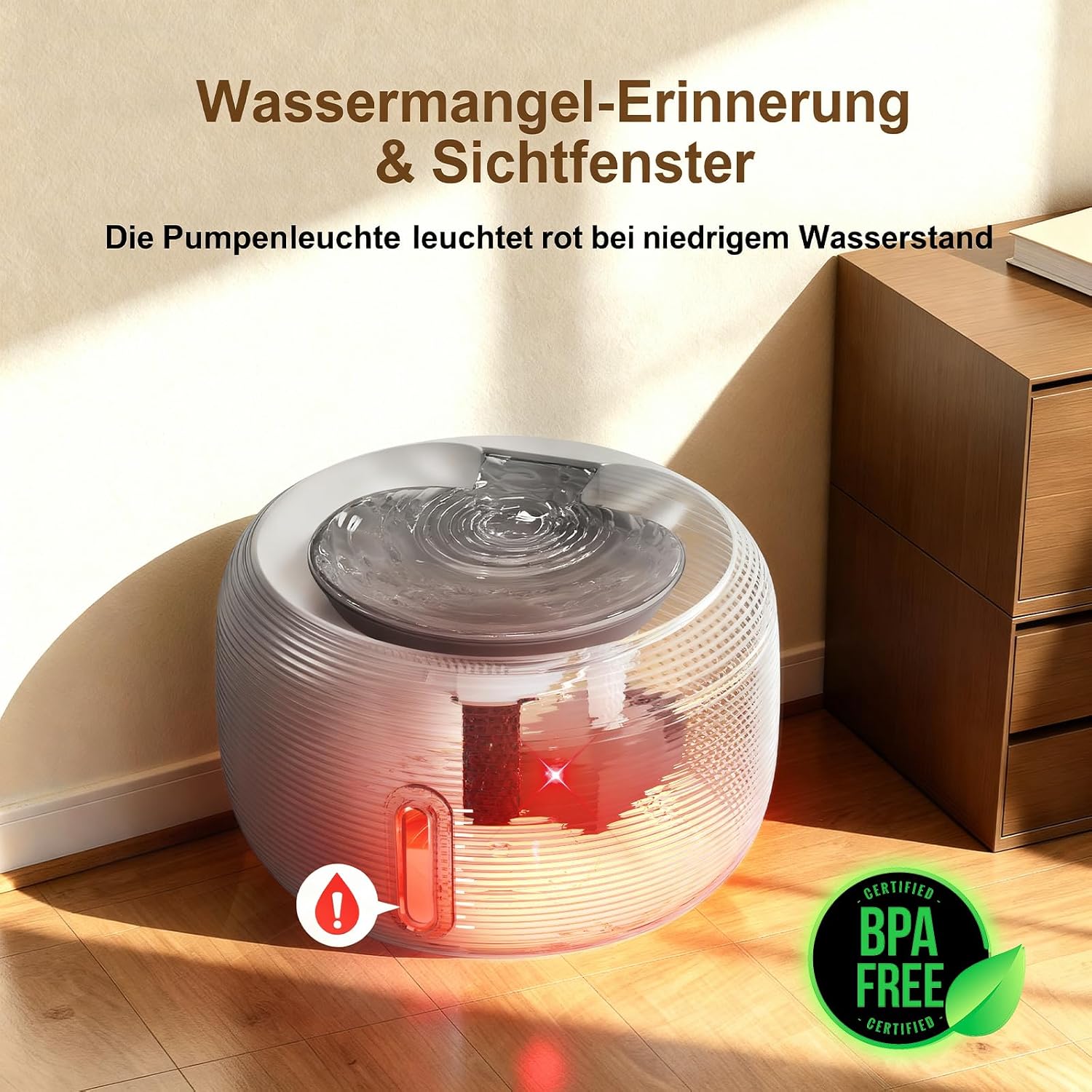 Detalle de SIBAYS Trinkbrunnen für Katze – 3,5 L, leise Pumpe, LED-Fenster und 2 Aktivkohlefilter (FS77, GY)