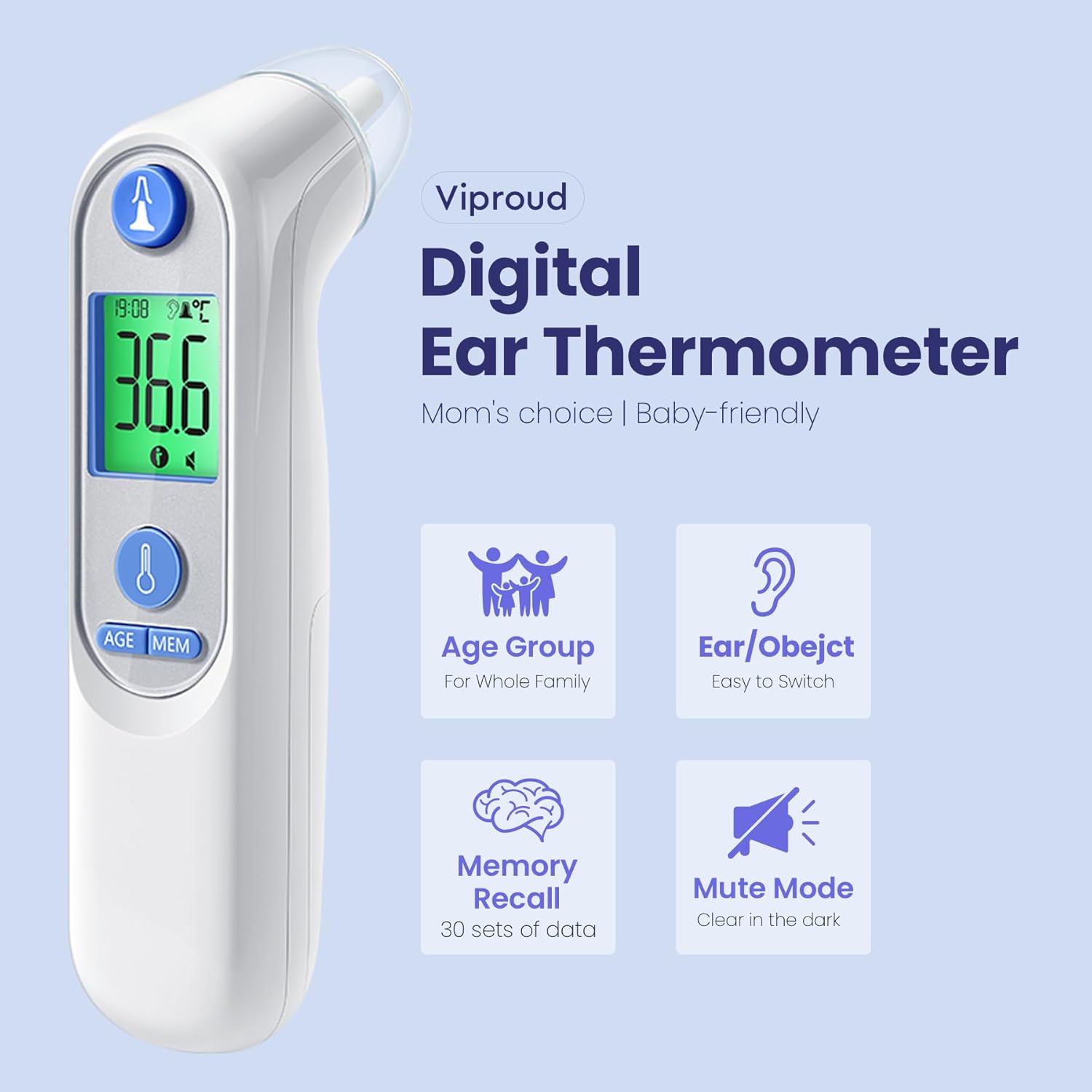 Detalle de Highly Accurate Ear Thermometer – Viproud Digital Ear Thermometer for All Ages