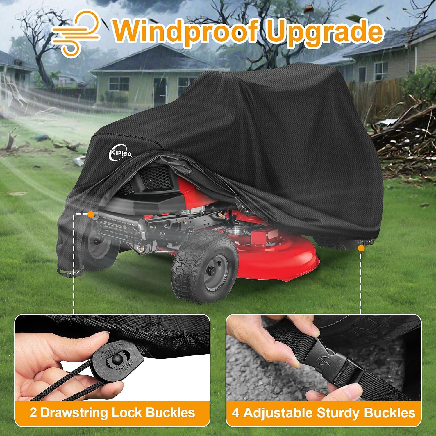 Detalle de Kipiea Riding Lawn Mower Cover (Model Riding), 600D Oxford, 72" x 54" x 46
