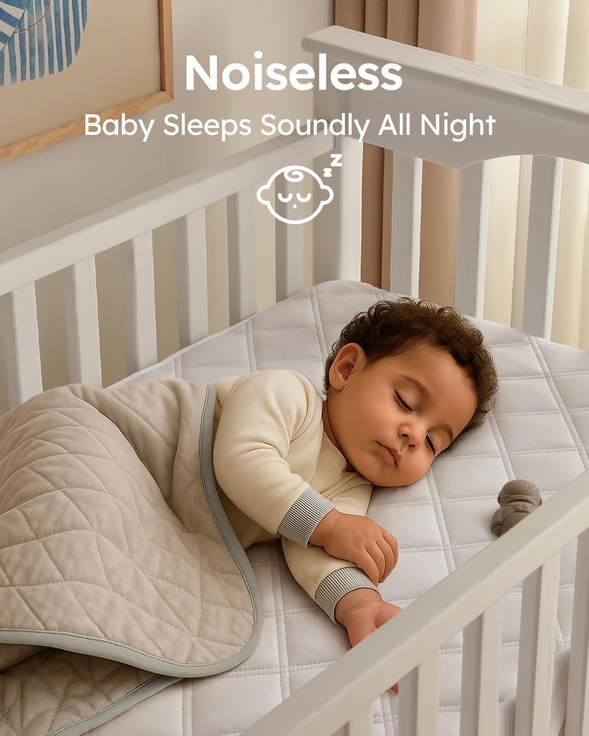 Detalle de Yoofoss Waterproof Cot Bed Mattress Protector (120 x 60 cm) – Breathable, Noiseless Toddler Cot Mattress Cover