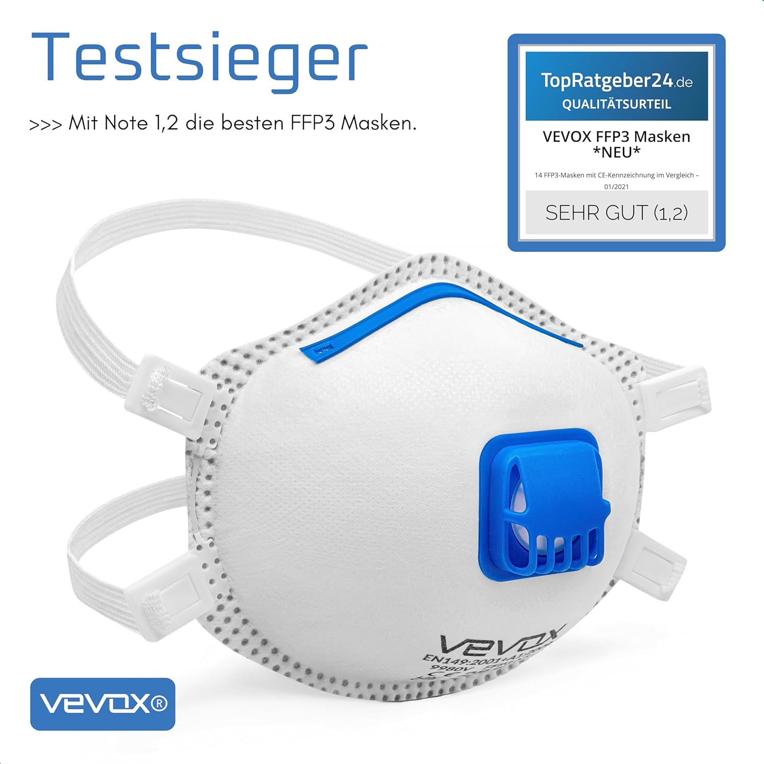 Thumbnail 6 de VEVOX FFP3 Maske mit Ventil – Set 5er / 10er / 20er (Staubschutzmaske)