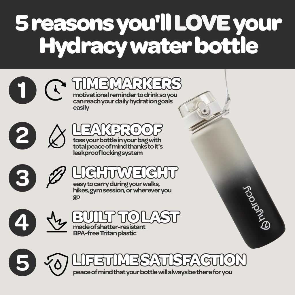 Thumbnail 1 de Hydracy Water Bottle with Time Marker – Large 1 Litre, Gradient Moongray Charcoal