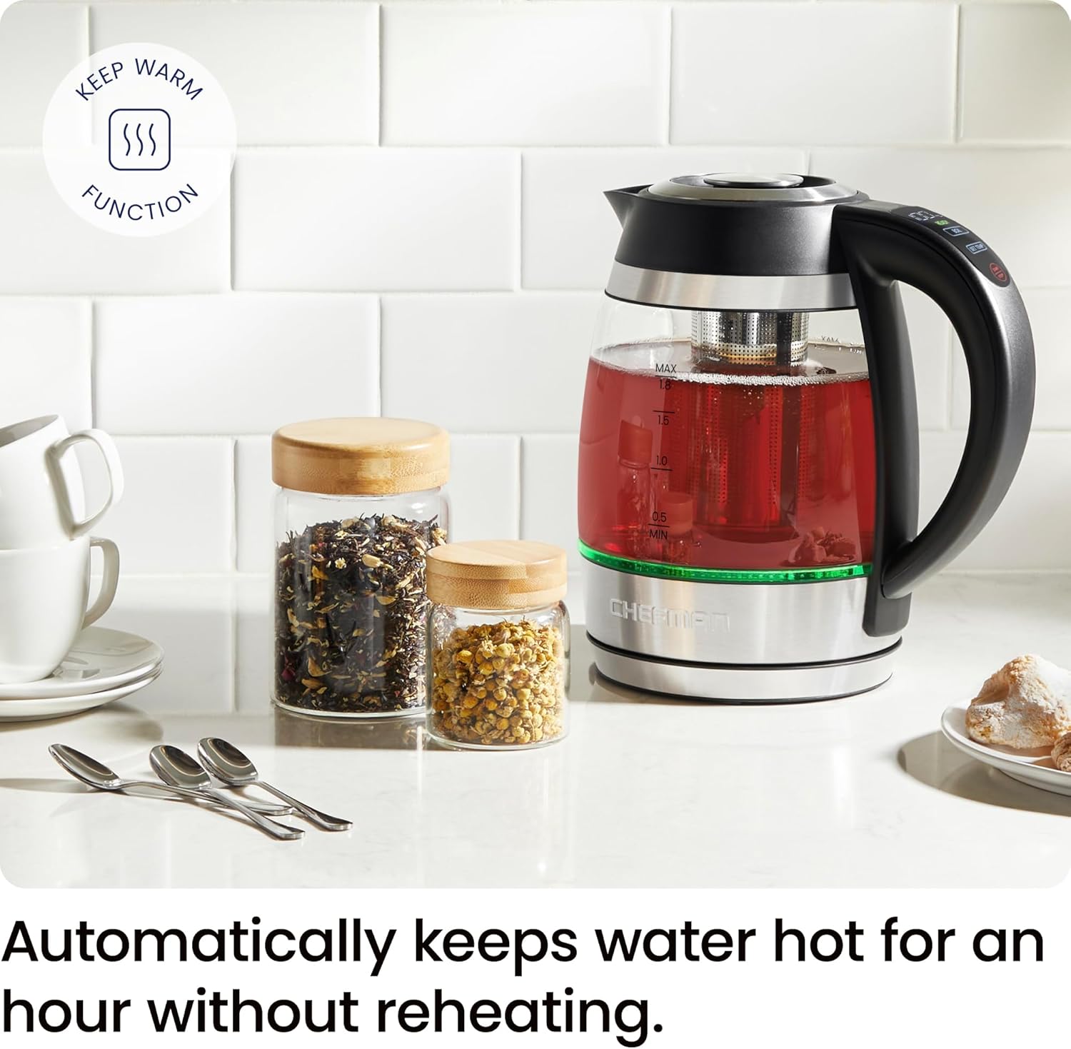 Thumbnail 3 de Chefman Electric Kettle for Boiling Water, 1.8L 1500W with Temperature Control