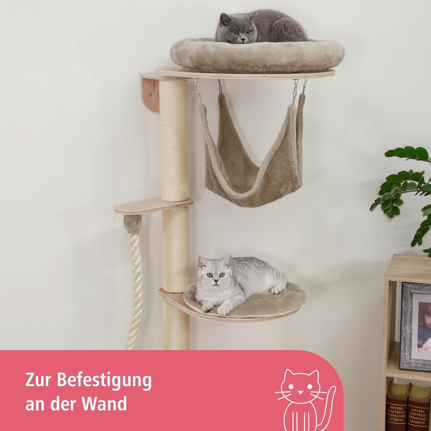 Thumbnail 2 de Kerbl Pet Katzenkratzbaum Dolomit Grappa (Taupe) zur Wandmontage – Katzenliegeplatz mit Sisalsäulen, 80x66x158 cm