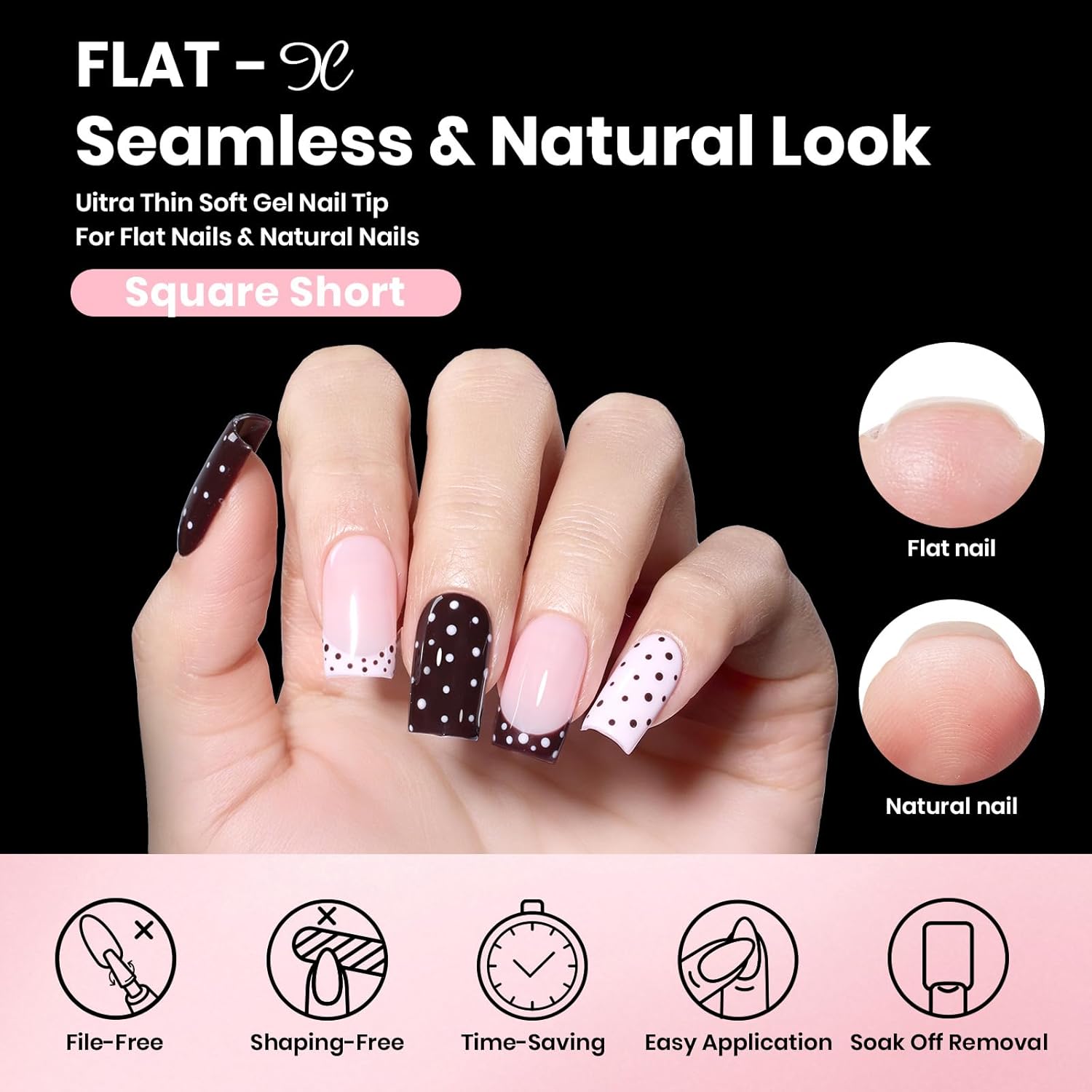Detalle 2 de Beetles Gel Nail Kit Flat-X: 320 Tips, 15g Glue Gel, Base & Top Coats + Mini Lamp – DIY Home Extension Set