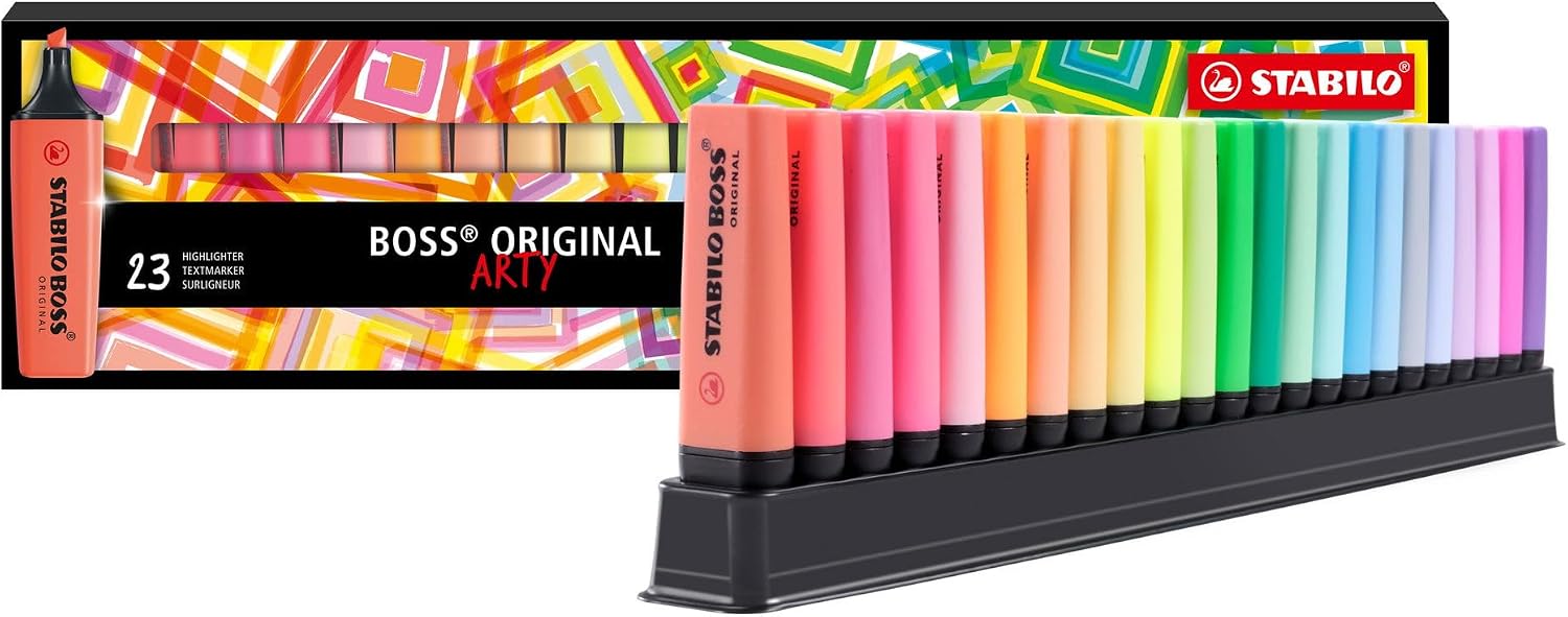 Detalle de STABILO BOSS ORIGINAL Desk-Set ARTY Edition – Evidenziatore 23 colori (9 Neon + 14 Pastel)