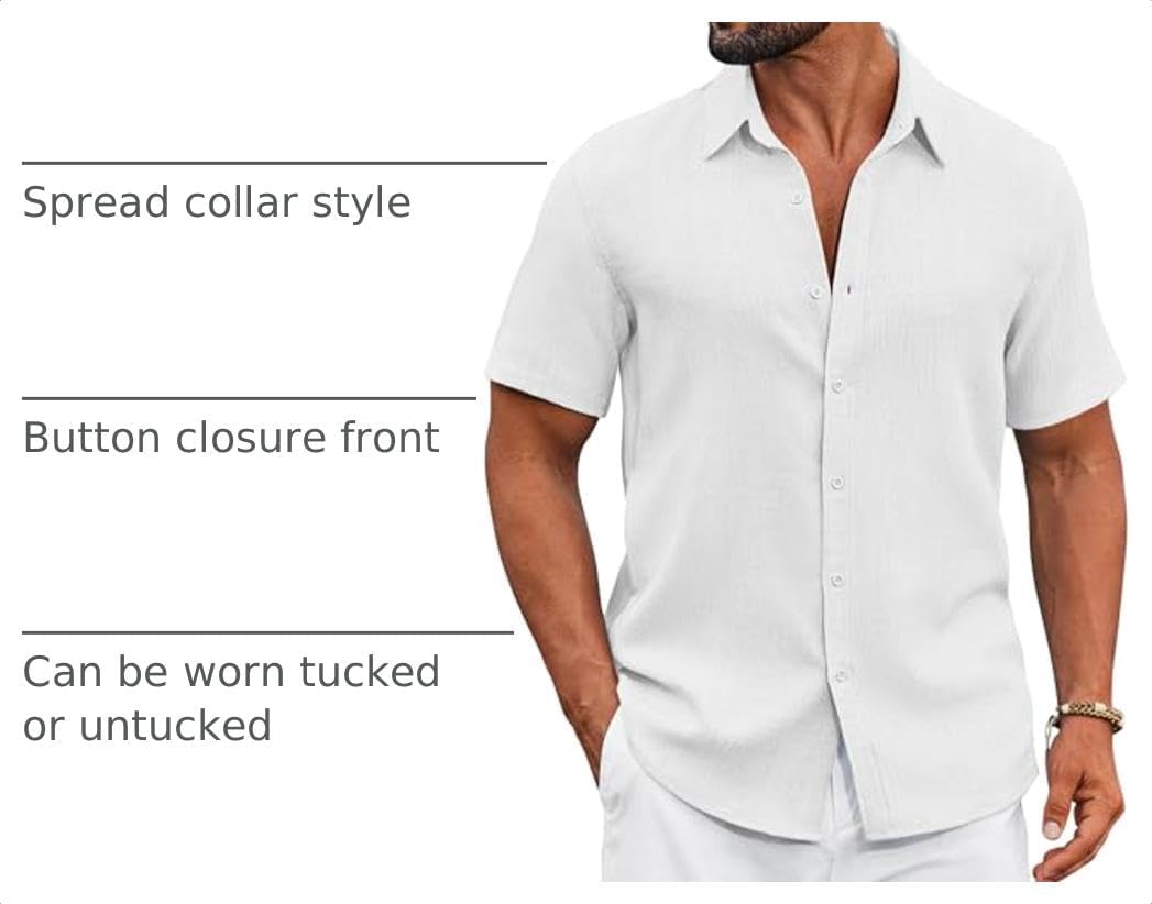 Detalle 2 de COOFANDY Men's Textured Short-Sleeve Button-Down Shirt