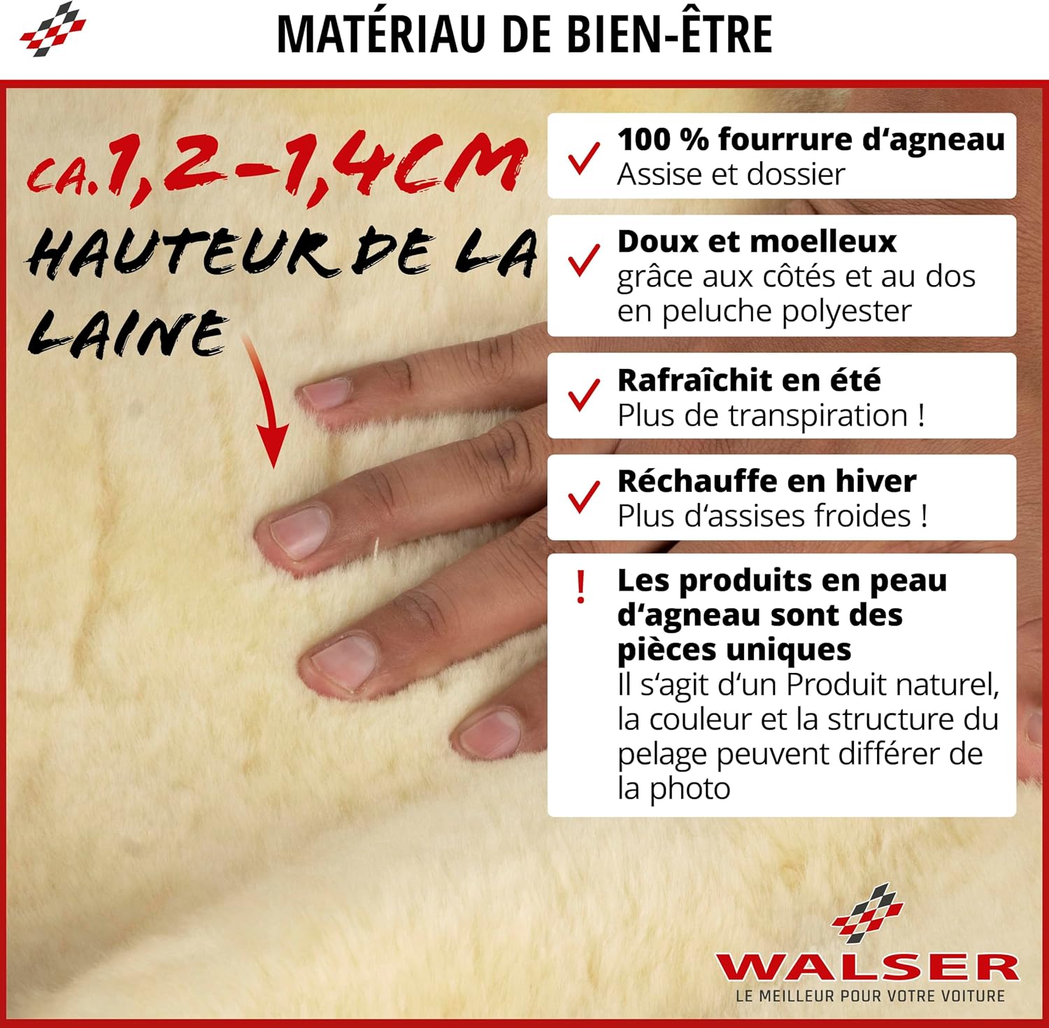 Detalle de Walser Monette housse de siège auto en peau d’agneau (anthracite) pour sièges avant