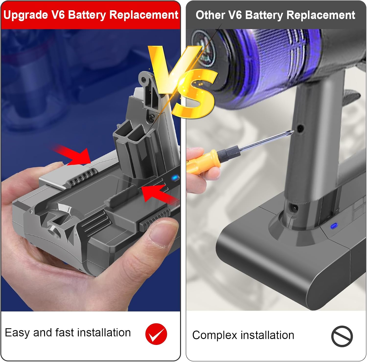 Detalle 2 de AMICROSS 21.6V 4.5Ah Replacement Battery for Dyson V6 with Two Filters