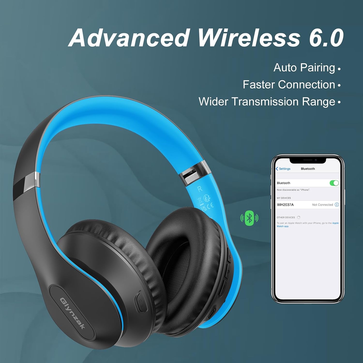 Detalle 2 de Glynzak WH207A Bluetooth Over-Ear Headphones, 65-Hour Playtime, 6 EQ Modes