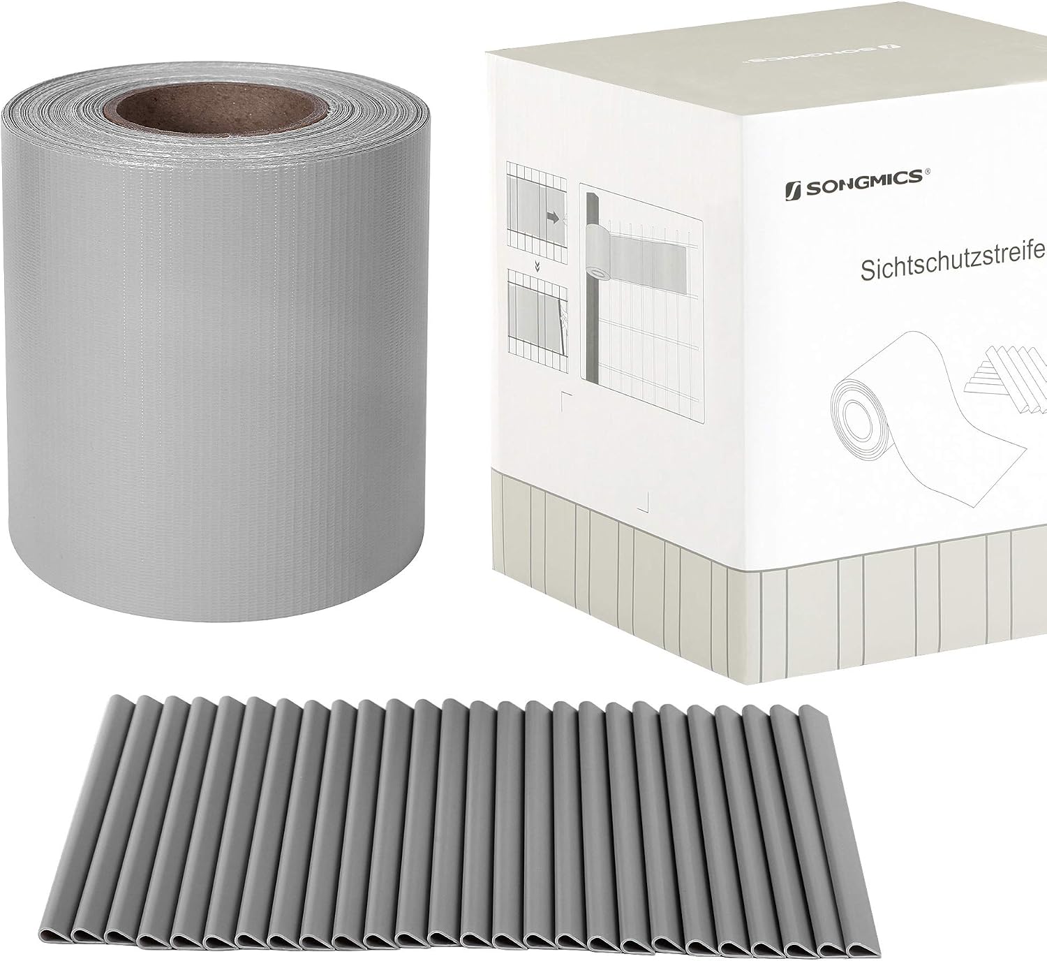 Detalle de SONGMICS Strisce Privacy in PVC GPJ040Q: pellicola per recinzione 40 m x 19 cm, grigio chiaro, spessa e opaca con 25 clip