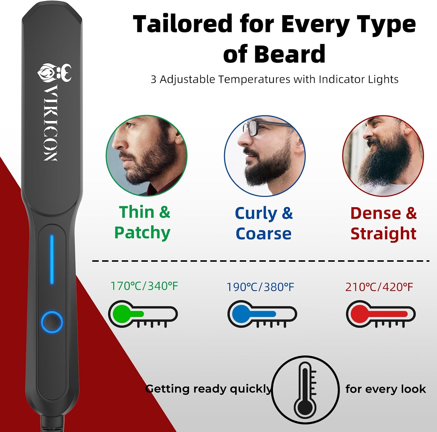 Detalle 2 de VIKICON Beard Straightener Comb 3-temp 🔥🧔🏻