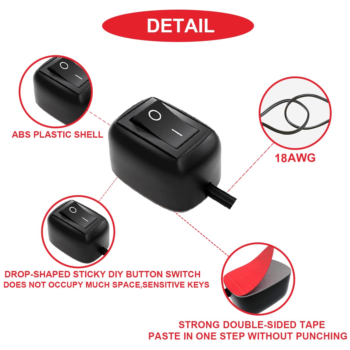 Thumbnail 2 de MKBKLLJY 3Pcs Black Paste Type Rocker Switch – 12V/24V/36V with 39.3in Cable