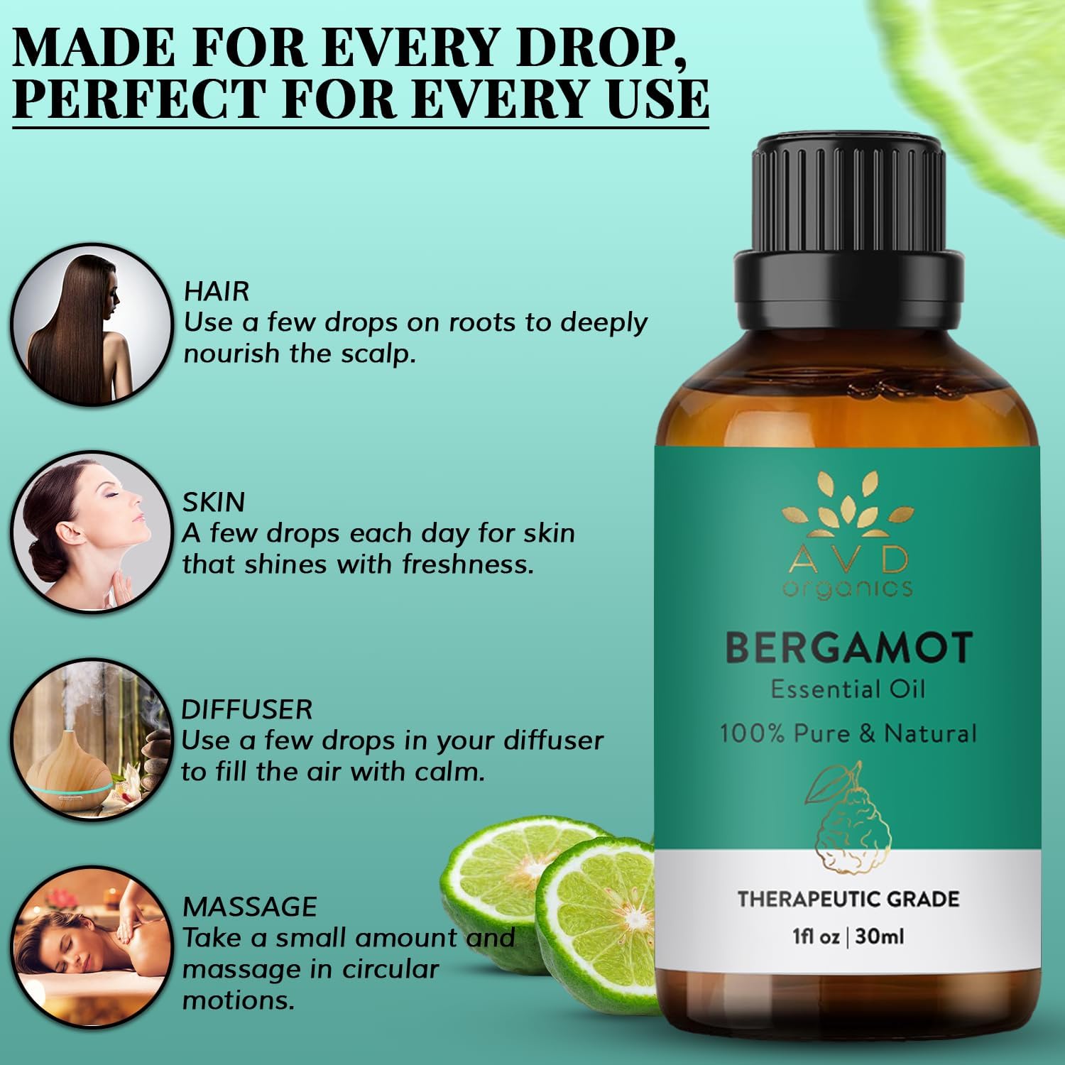 Detalle de AVD ORGANICS Weihrauchöl haut (1 Fl. Oz) – 100% rein & natürlich für Massage, Diffusor und Raumduft