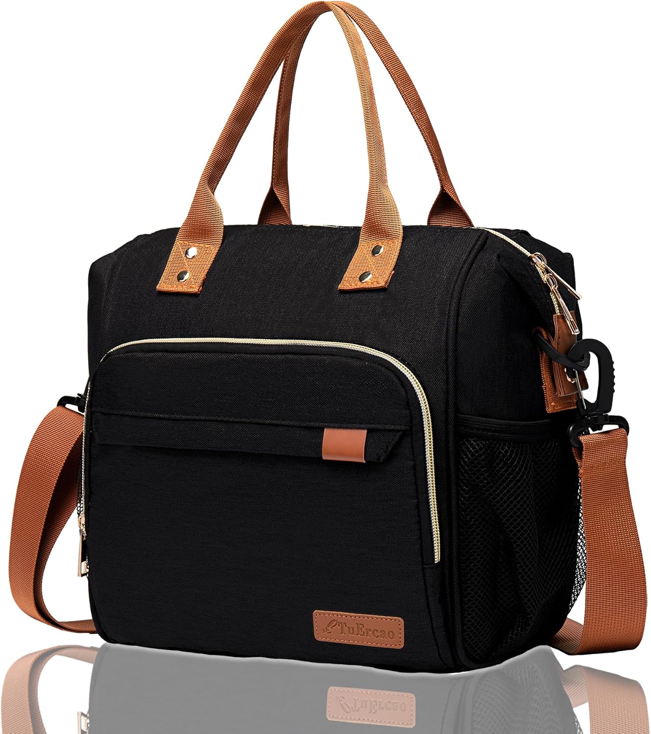 TuErcao Black Insulated Lunch Bag, 11 L with Adjustable Shoulder Strap