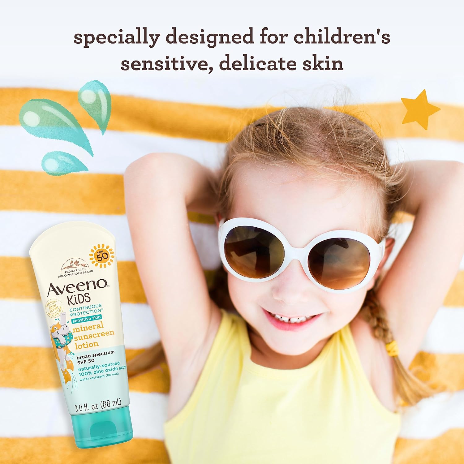 Thumbnail 2 de Aveeno Kids Continuous Protection Zinc Oxide Mineral Sunscreen Lotion SPF 50 (3 fl. oz), Sensitive Skin