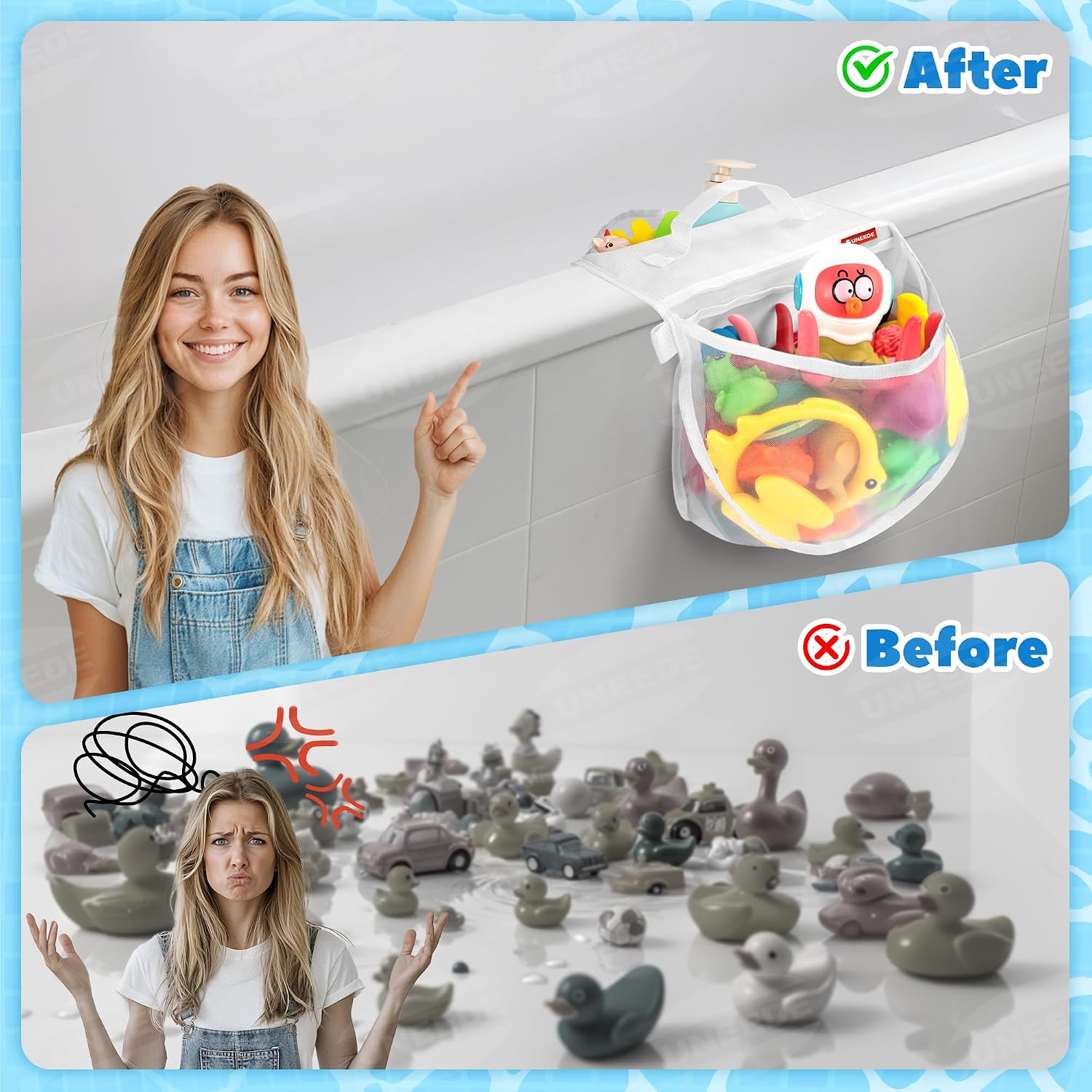 Thumbnail 3 de UNEEDE Double Sided Bath Toy Storage – Mesh Bag with Four Compartments