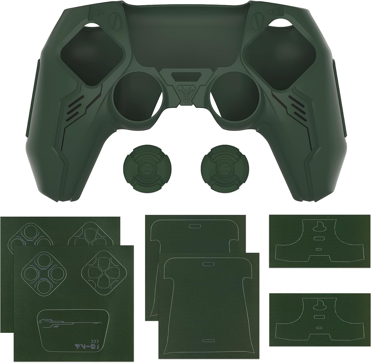 Thumbnail 6 de PlayVital Mecha Edition Silicone Cover for PS5 Controller (Green) – Anti-Slip, Shockproof, with Joystick Caps & Stickers