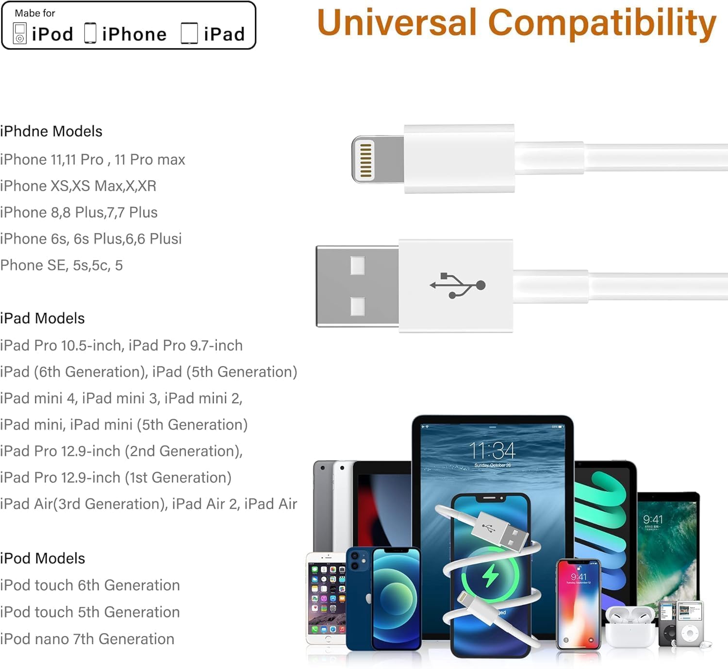 Thumbnail 5 de ZMHPJQ 3Pack Lightning Cable 1m
