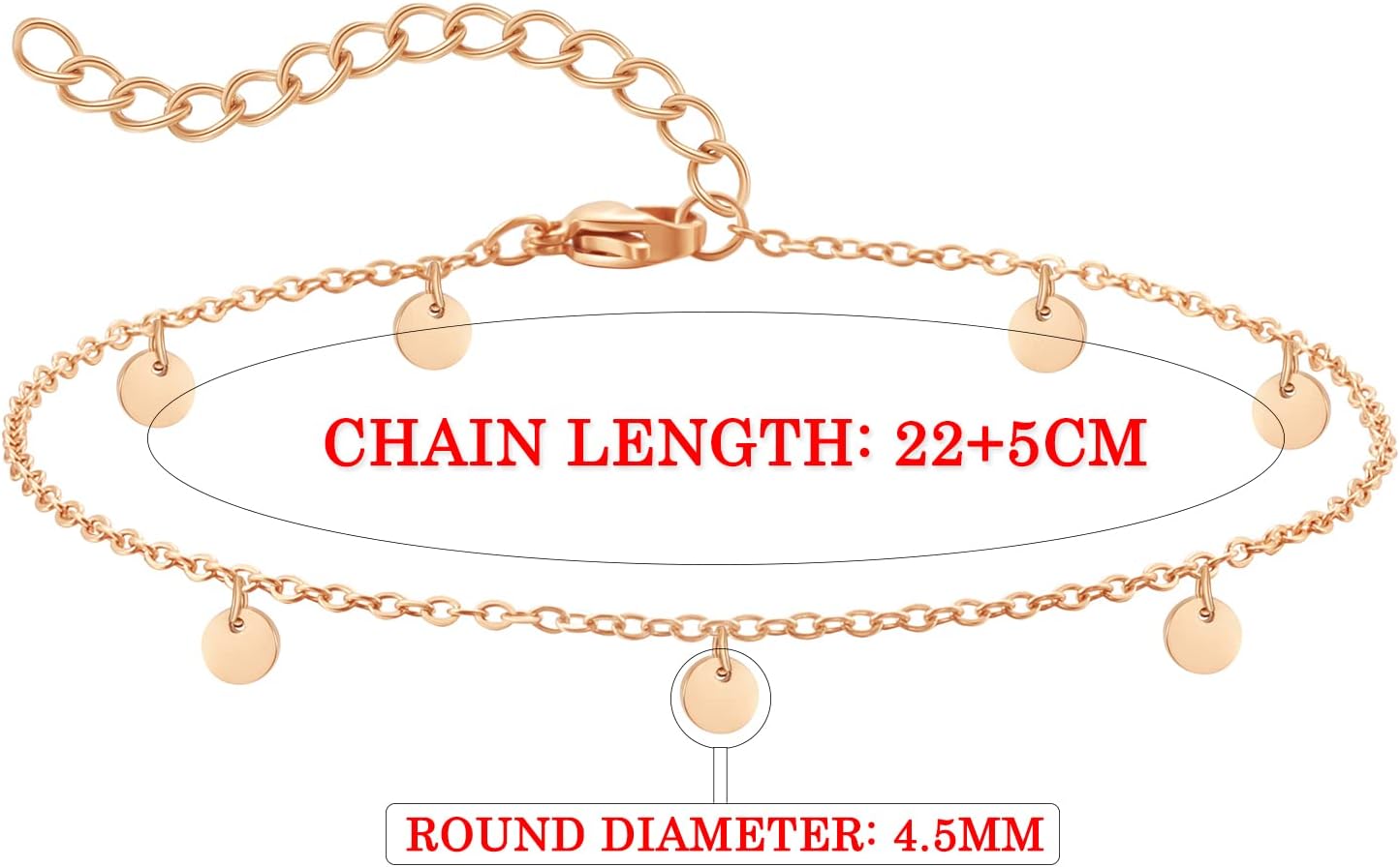 Detalle de RWQIAN Damen Fußkettchen – verstellbare Edelstahl-Kette, 20 cm + 4 cm, wasserfest