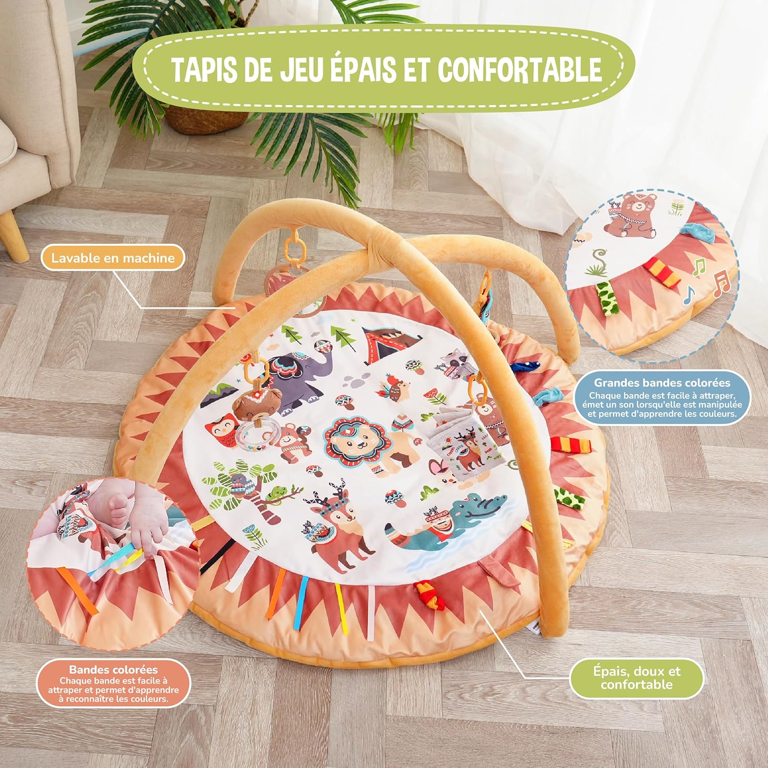 Thumbnail 1 de Superbe Bebe - Tapis d'Éveil Montessori 0-12 Mois avec Arches Circle Little Jungle