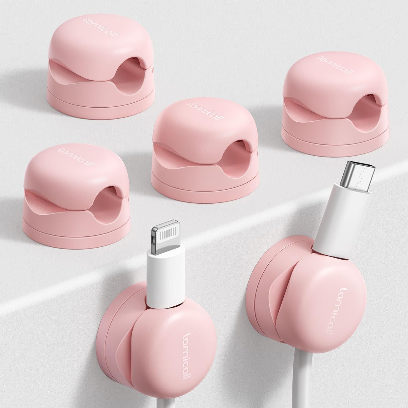 Detalle de Lamicall 6-Pack Pink Rotatable Spring Cord Clips, 360° Swivel