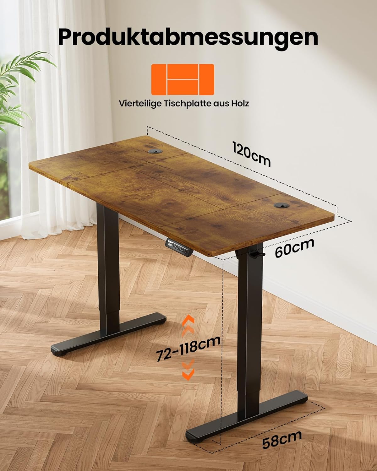 Detalle de ErGear Elektrisch höhenverstellbarer Schreibtisch 120x60 cm mit 4 Speicherfunktionen